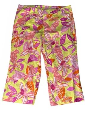 Lilly Pulitzer Vintage Tropical Floral Cropped Capri Pants. Size 10. White Label